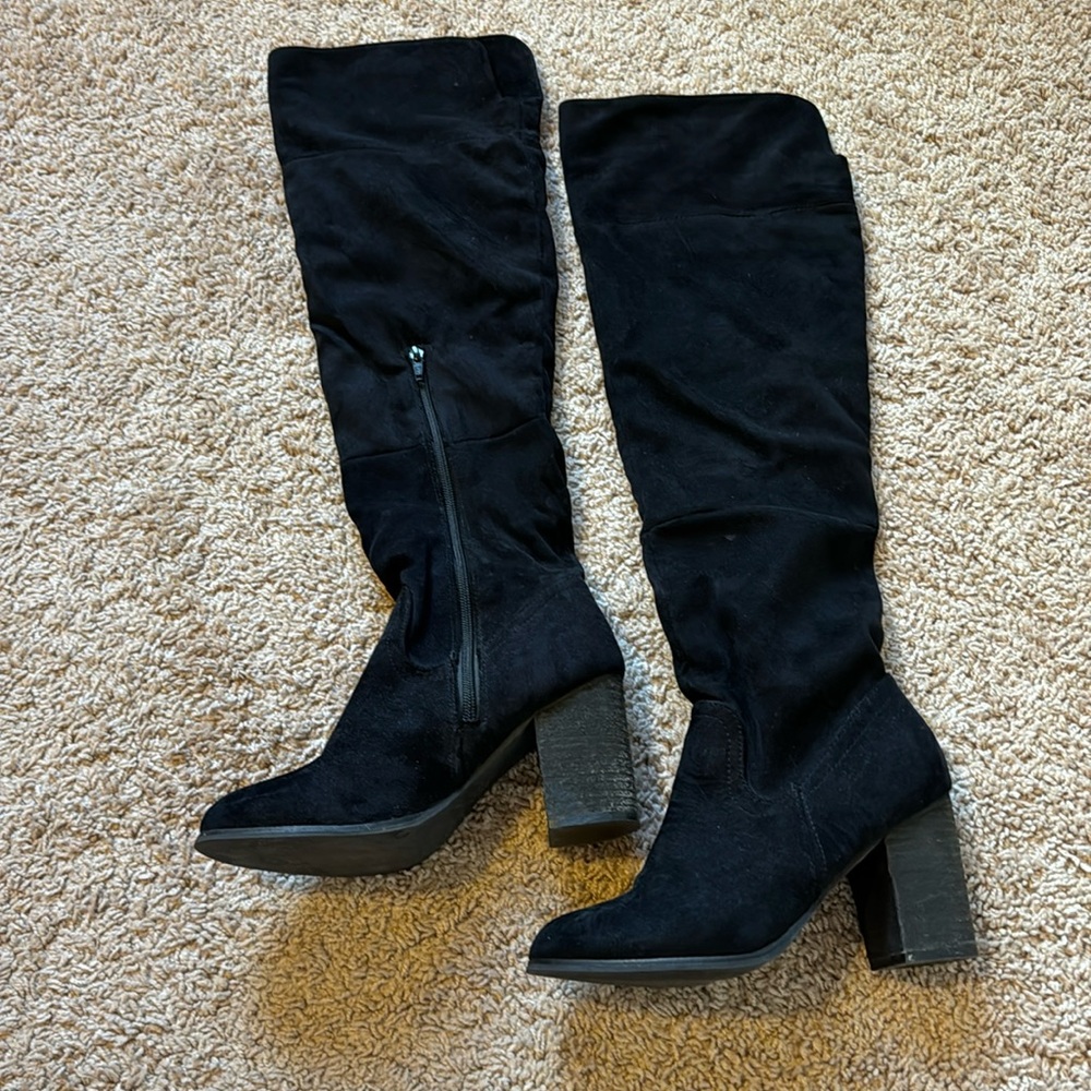 Thigh high suede heels